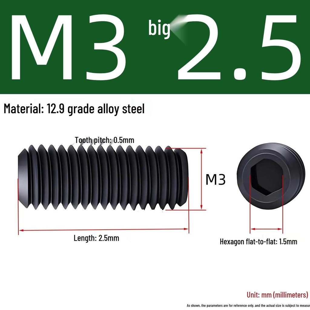 Grade 12.9 Hex Socket Headless Set Screw (M3-M16)