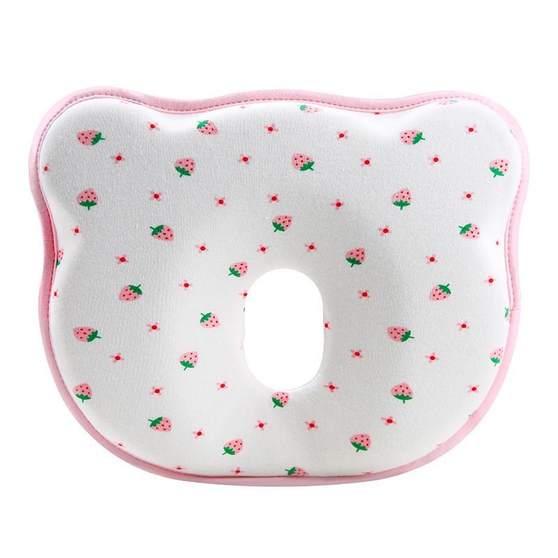 Baby Memory Foam Anti-Flat Head Pillow Newborns 0-12 Months Round Shape Cotton Cover Adjustable Sleep Support