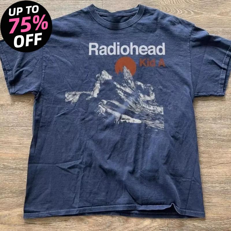 2026 Concerto del Tour dell'Album Kid A dei Radiohead: Rare T-shirt Blu Navy, Camicie Casual Stampate a Maniche Corte da Uomo e da Donna