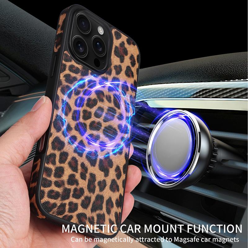 2 In 1 Strong Magnetic For iPhone 17 Pro 16 15 14 Pro Max Magsafe Card Holder Wallet Leather Case Leopard Saffiano Carbon Fiber