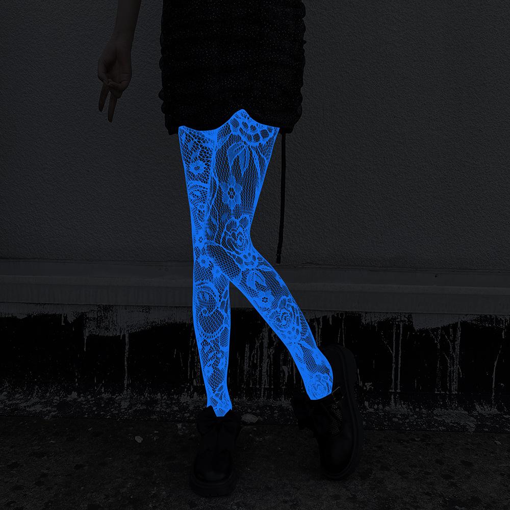 Night luminous leggings blue light pantyhose lace hollow luminous fishnet socks fluorescent sexy jacquard socks