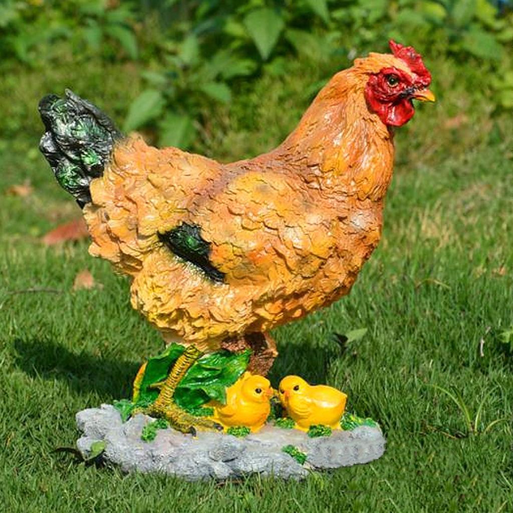 Rooster and Hen Fairy Garden Accessories,   Garden Statues for Fairy Garden Decoration,  Ature Outdoor Statues for   Landscape Plant Pots, B