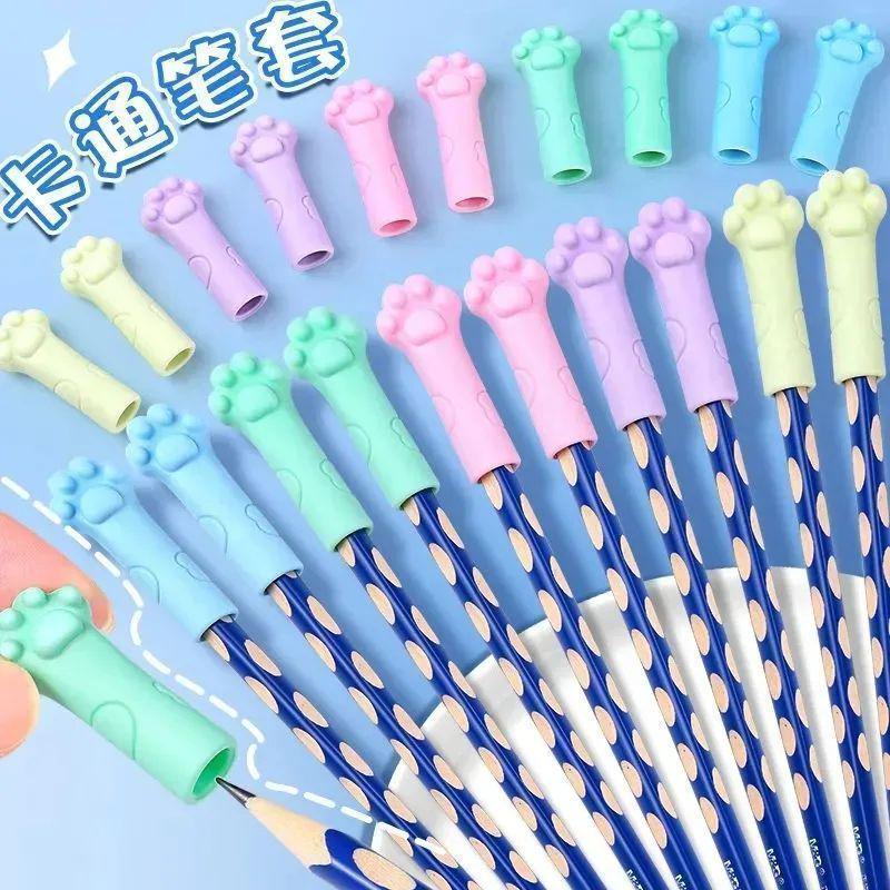 Soft Silicone Cat Paw Pencil Cap & Grip Aid for Kids - Cartoon Eraser Sleeve for Boys & Girls