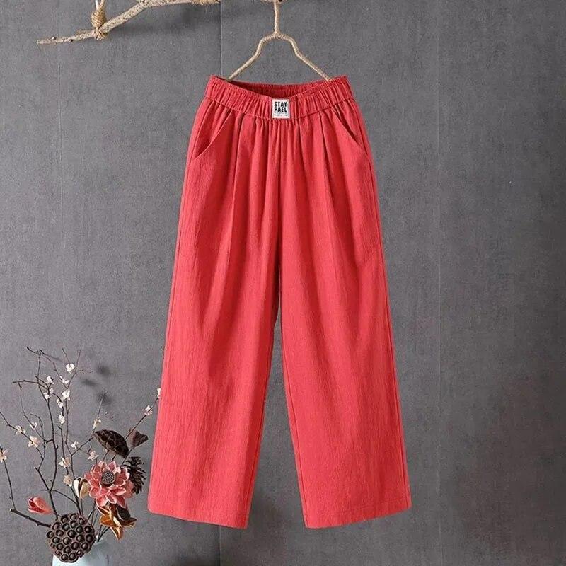 Pantaloni Casual in Cotone e Lino, Pantaloni da Donna, Larghi e Sottili, Pantaloni a Gamba Dritta, Pantaloni Harem Estivi Sottili a Nove Punti