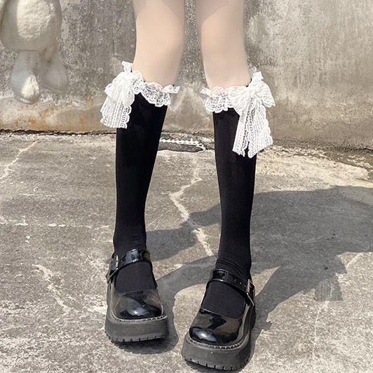 Cute Japanese Style JK Lace Calf Socks for Women | Bowknot Knee High Lolita Socks
