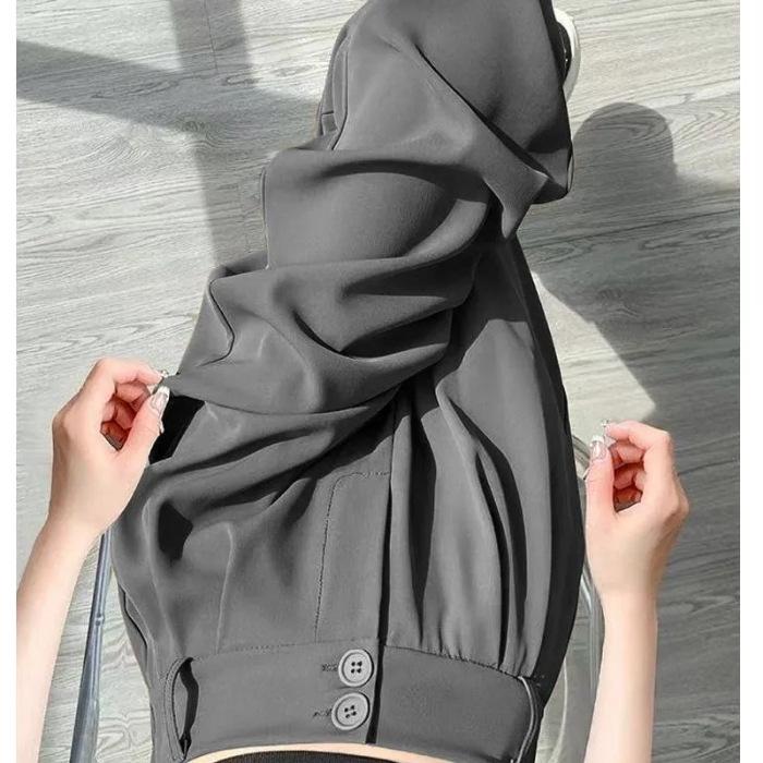 Summer High-Waisted Pleated Ice Silk Straight-Leg Tummy Control Pants - Women's Quick-Drying Fashion Suit Pants