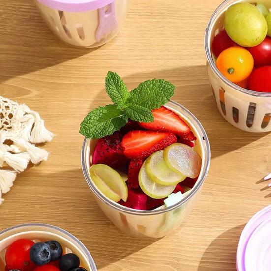 Portable Salad Cup with Fork Double-Layer Salad Bowl for Efficient Drainage Yogurt