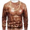 Funny Mens Muscle Graphic Long T-Shirt 3D Printing Fashion Round Neck Sport T Shirt Tops Casual Long -Sleeved Tee Mens Clothing