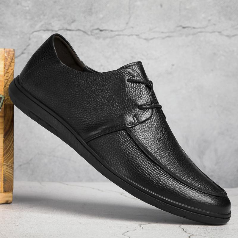 Men's Business Shoes genuine leather Soft Moccasins Comfortable Casual Shoes for Men Autumn Solid Black Men Sneakers