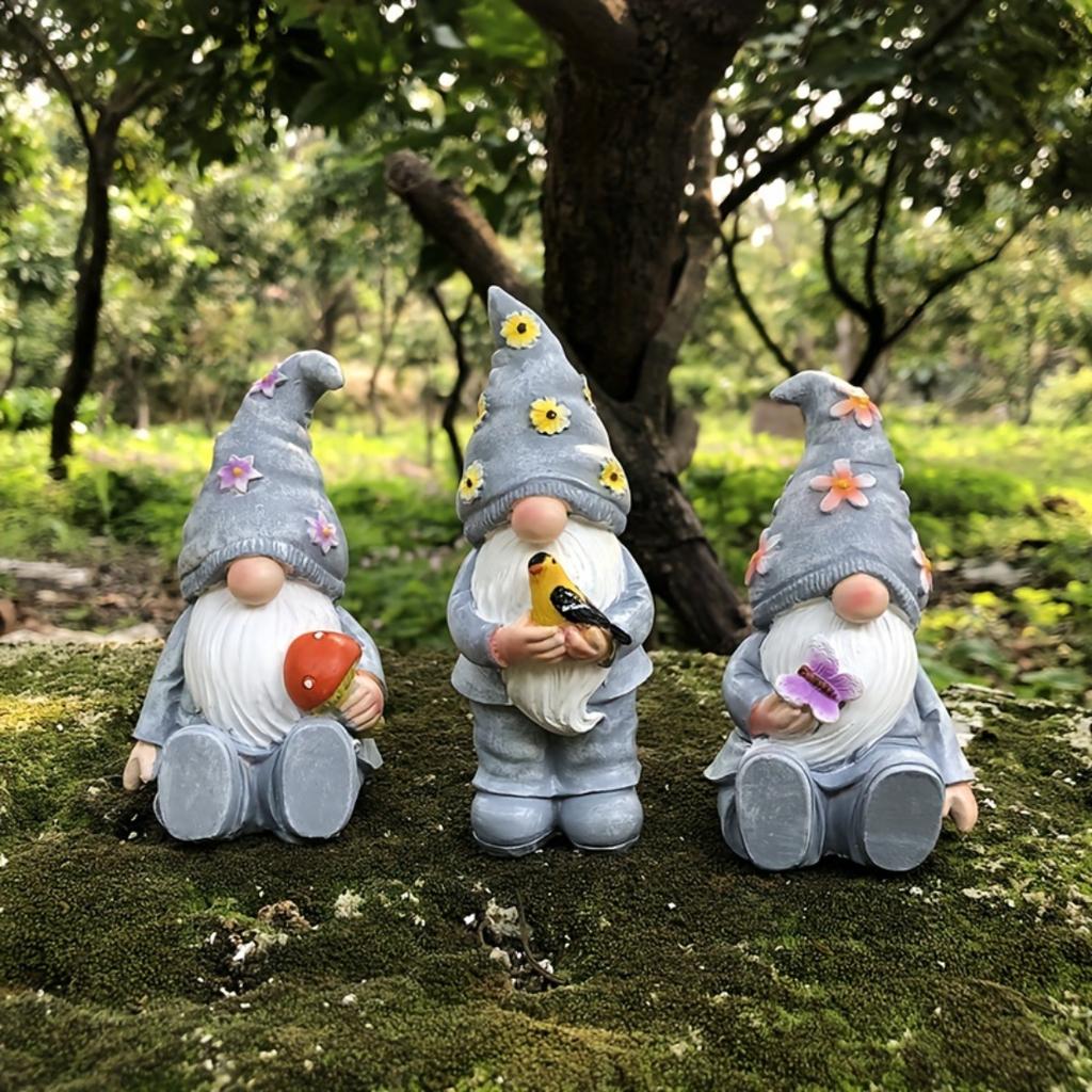 3 Pezzi Resina Figure Elfo Senza Volto Stile Country Americano Artigianato per Giardino Scrivania Ingresso Decorazioni Piante in Vaso