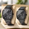 High-End Retro Silver Small Square Steel Band Watch with Calendar, Gold Brick Quartz Movement for Men and Women