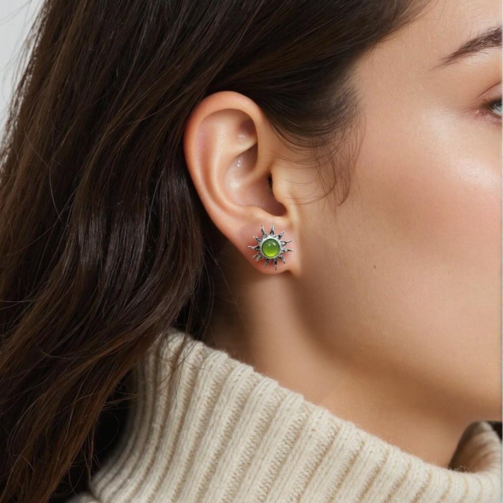 S925 Sterling Silver Natural Pearl Amethyst Tiger Eye Jasper Colored Treasure Stud Earrings Women'S French Retro Sunflower Earrings