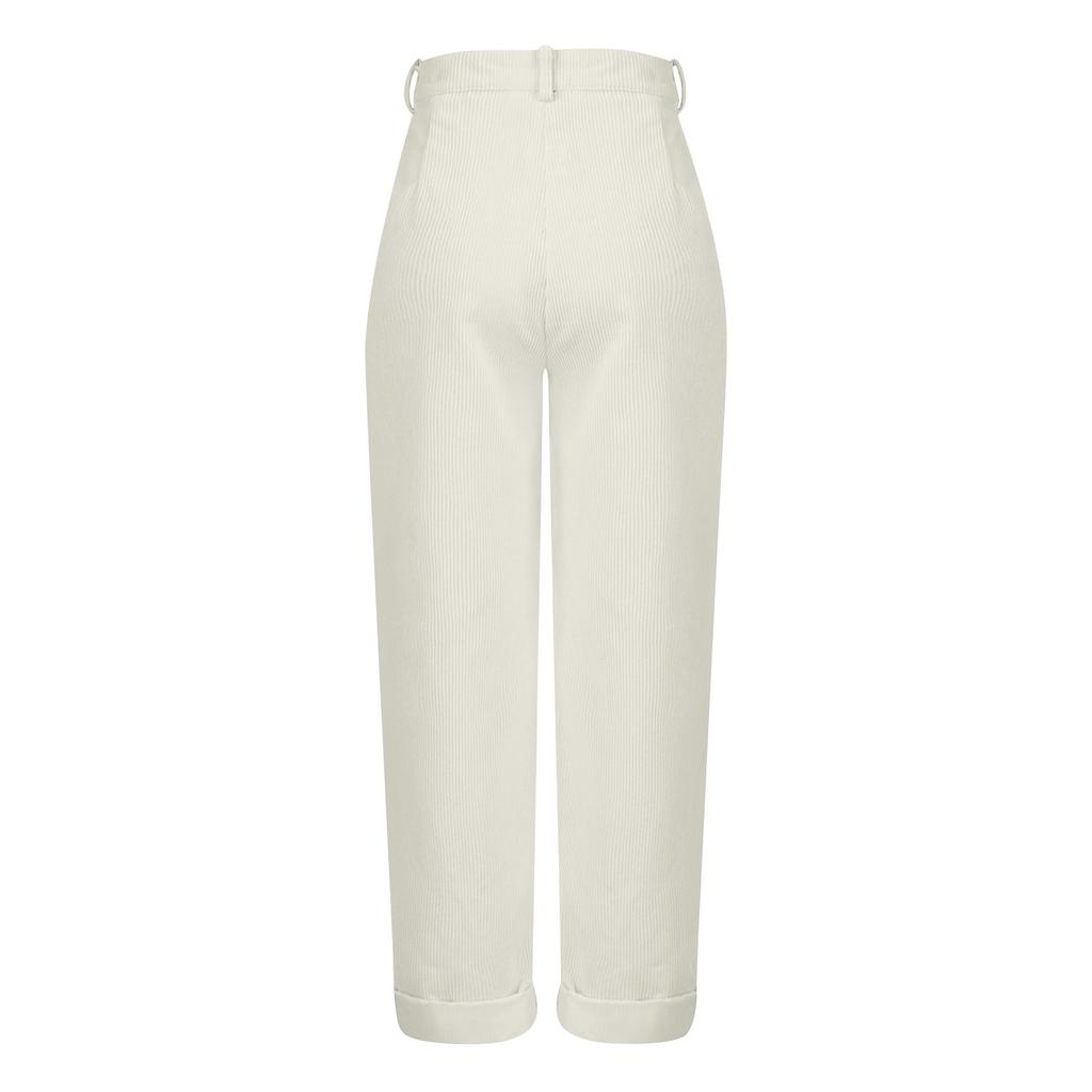 Women's Casual Workplace Temperament Versatile Corduroy Pocket Cropped Straight Pants