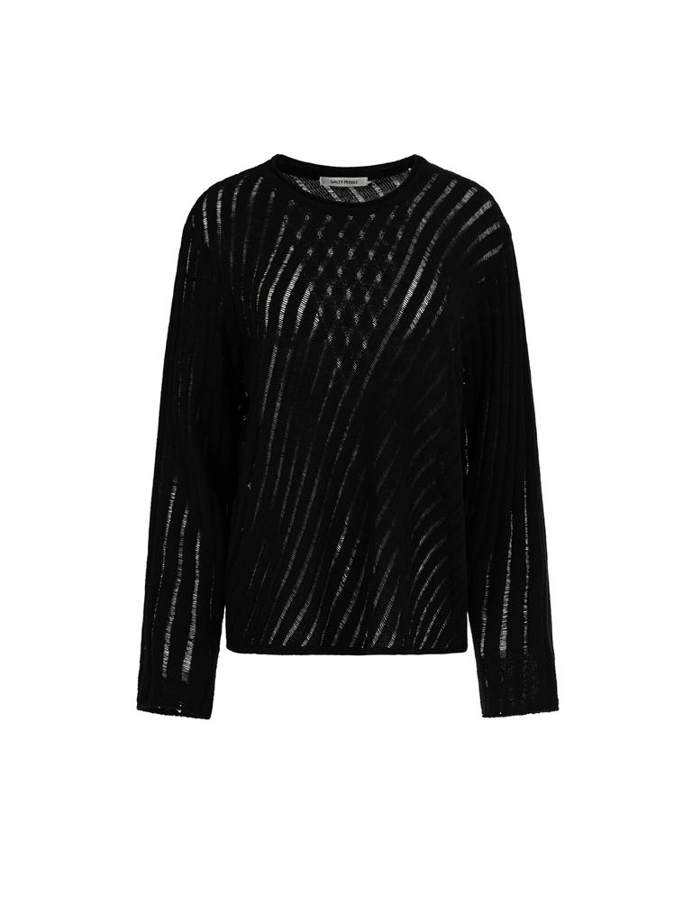 Soltipebeul Diagonal Loose Knit Top [Black]