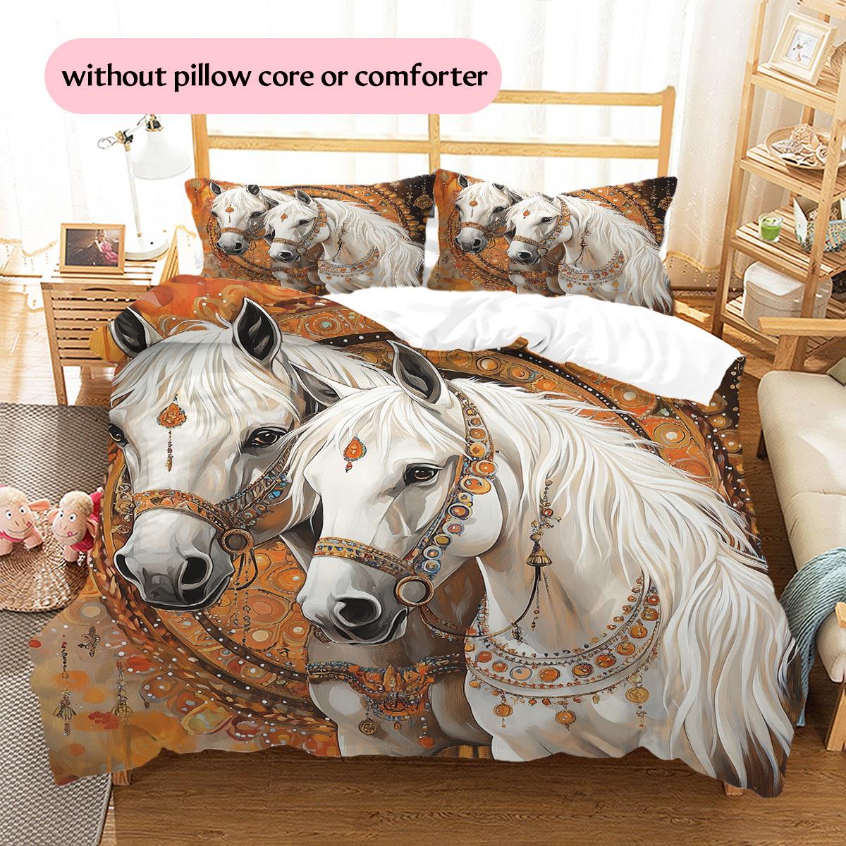 Vintage hand-drawn horse  Pattern Bedding Quilt Set Quilt Cover Pillowcase Home Decoration  Gift (1 * duvet cover + 2 * pillowcase, without core) 135x200cm