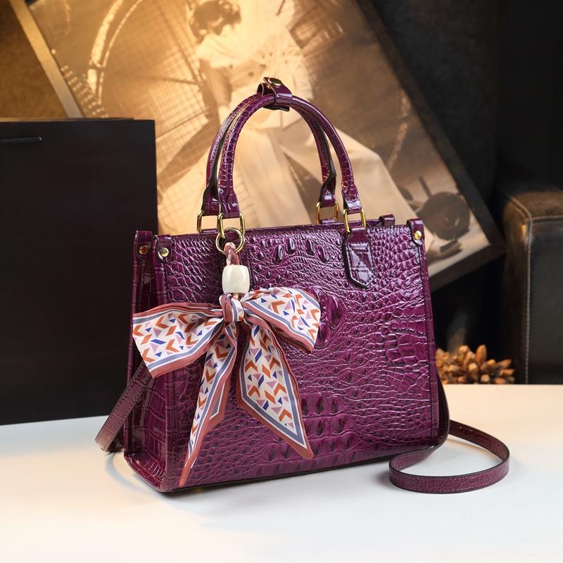 Sacs à main de luxe en cuir véritable pour femmes, motif crocodile, sac à bandoulière élégant et portable pour dame/maman, 2023