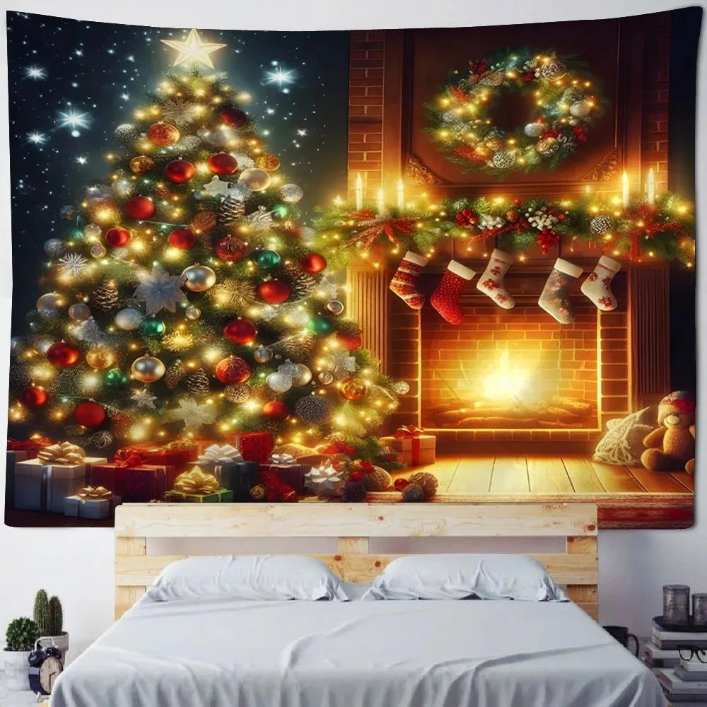 Christmas Tree Fireplace Pattern Decoration Living Room Bedroom Home Wall Decoration Tapestry