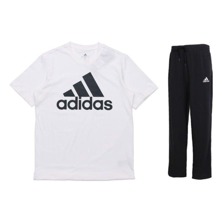 

Adidas Футболка с коротким рукавом и принтом логотипа, эластичные брюки на шнурке, комплект из мужских топов и низов, цвет белый черный GK9121+GK9273 XL