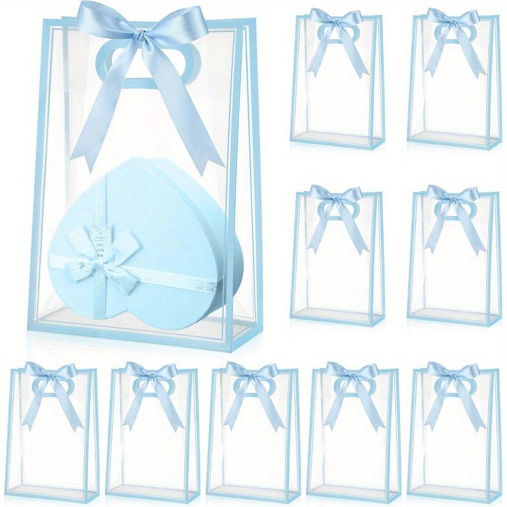 8pcs Clear Plastic Gift Bag with Ribbon Treat Bags Party Favor Bags Handbag Thank You Bags with Handle Gift Wrap Bags Gift Packaging Bag