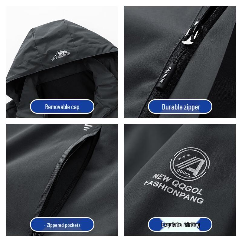 JEEP SPIRIT Men's Autumn/Winter Fleece-Lined Hooded Windbreaker Jacket