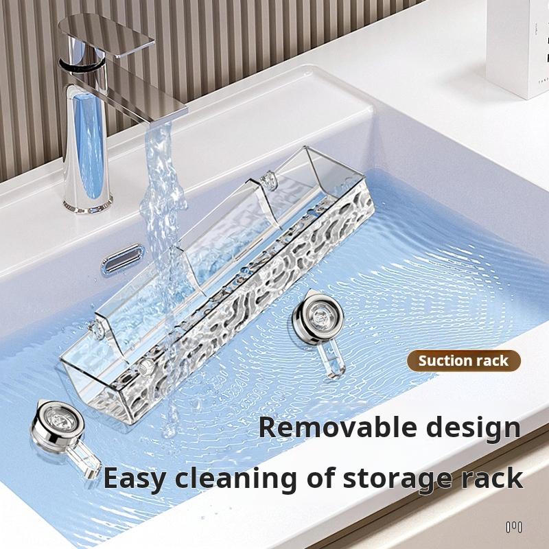 Ripple Suction Cup Storage Rack Bathroom Sink Washbasin, Suction Cup Wall Mounted Non Perforated Bathroom Storage Rack