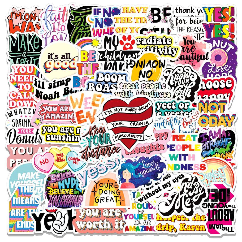 50pcs Waterproof Motivational Graffiti Stickers - Classical Chinese Design for Luggage, Skateboards, Refrigerators, Laptops