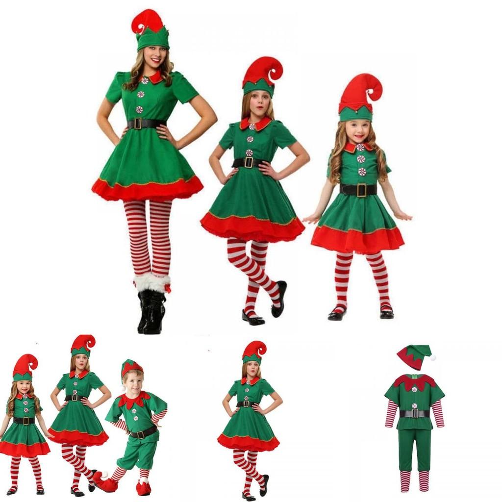 Festive Green Elf Santa Claus Costume For Adults And Kids Perfect For Family Christmas Celebrations