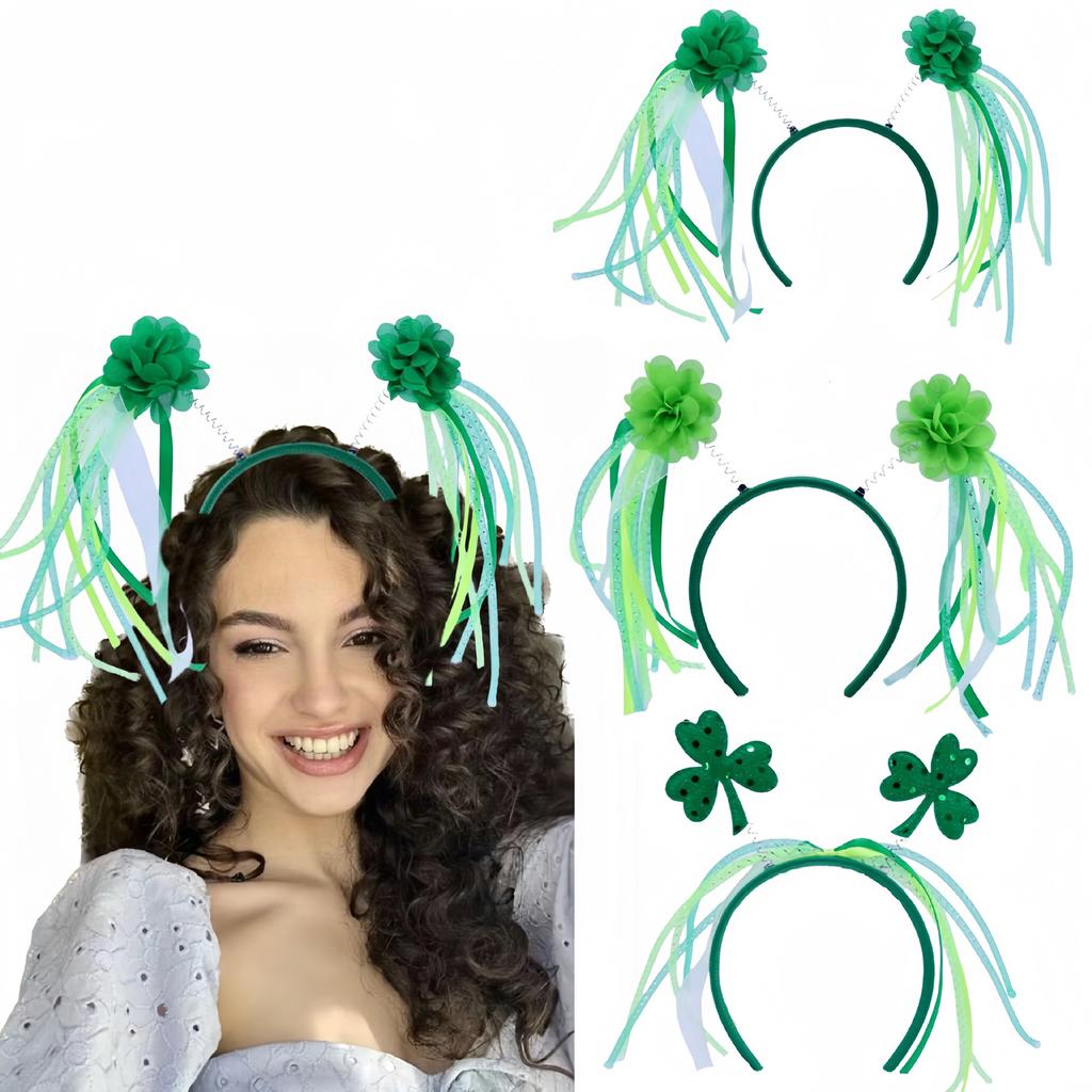 Adult Saint Patricks Day Headband/Magic Wand Green Color Irish Party Festival Flower Hair Hoop for Teens Headpiece