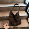 Women's Fashion Shoulder Bag Suede Leopard Pattern Large Capacity Magnetic Clasp Handbags Lightweight Shopper Totes