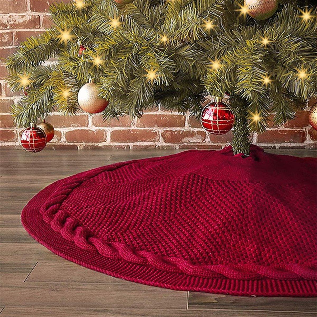 

BHBL 48 Inch Christmas Tree Skirt, Large Xmas Tree Skirts Round Base Skirt for 6-8FT Christmas Tree Decoration Xmas Decor Red червоний