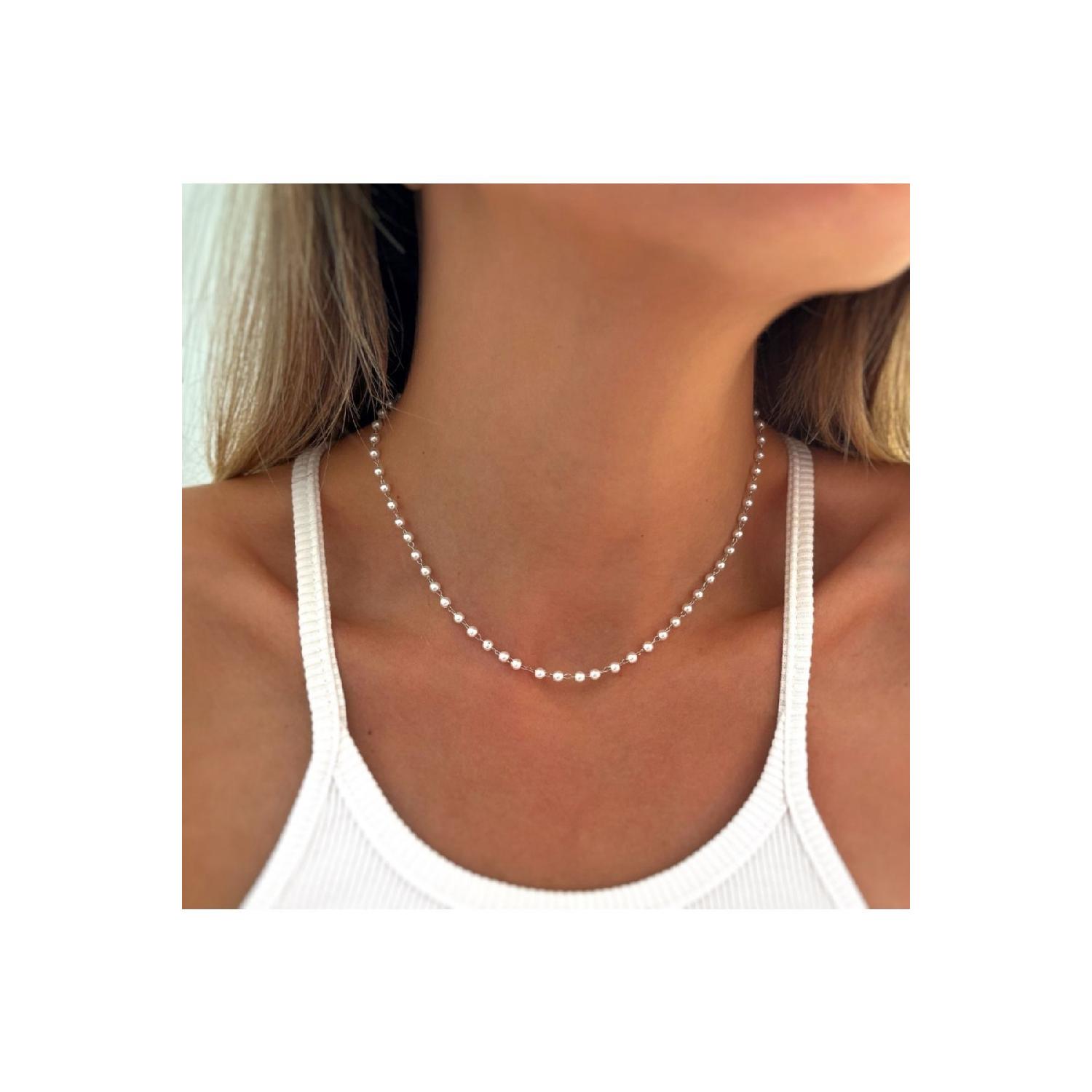 

Glass Pearl Necklace, Minimalist Pearl Necklace, Handmade Necklace білий