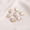 Natural Baroque Irregular Pearl Double Hole Rice Bead Flat Round Pendant for Handmade DIY Bezel Setting
