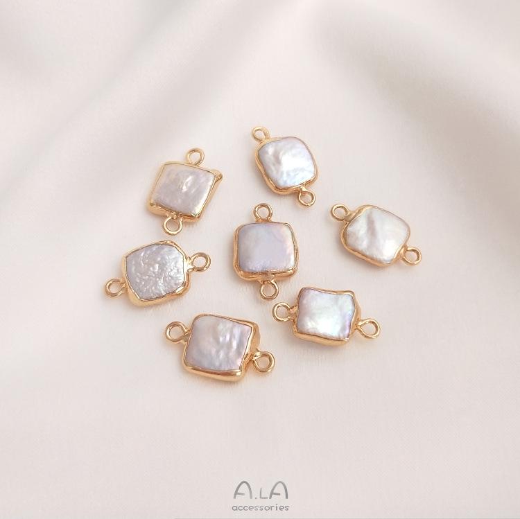 Natural Baroque Irregular Pearl Double Hole Rice Bead Flat Round Pendant for Handmade DIY Bezel Setting