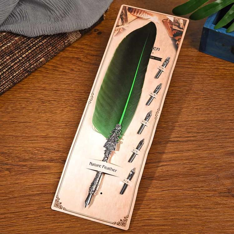 Wielokolorowy Vintage Creative Feather Pen Stalówka Rzeźbione Korpus Kwiatowy Okrągły Dip Water Pen Student Pen