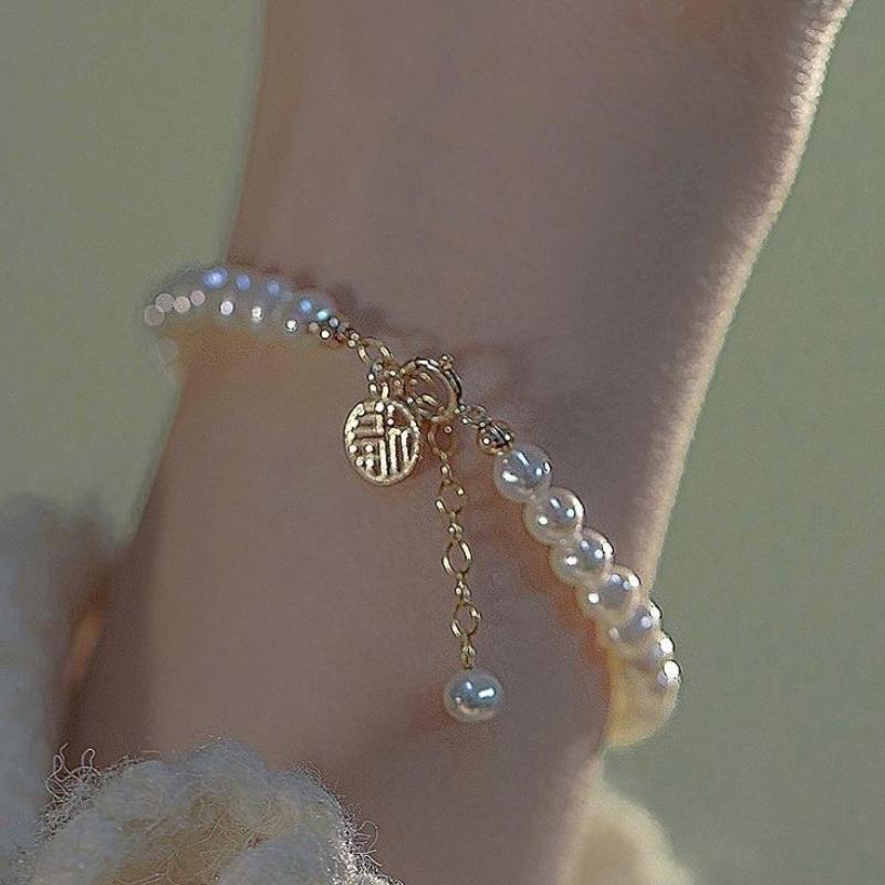 Βραχιόλι απομίμησης Pearl Hollow Copper Money Adjustable For Elegant Hollow
