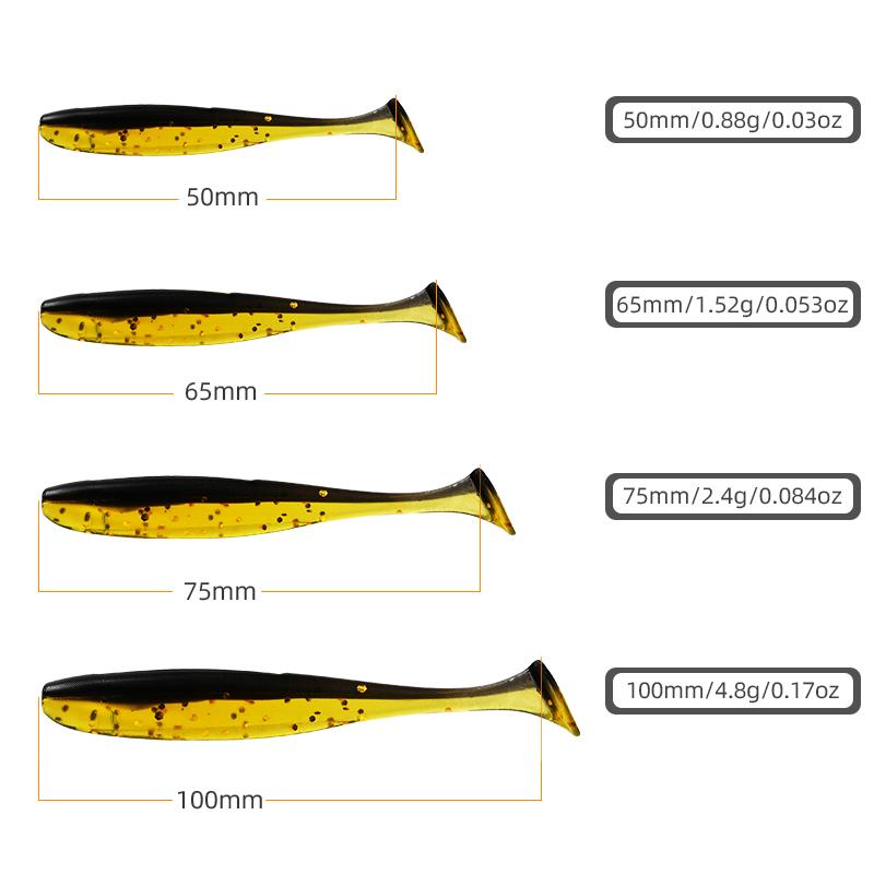 MEREDITH Easy Shiner Esca Morbida 50mm/0.88g & 65mm/1.52g & 75mm/2.4g & 100mm/4.8g 10 pezzi Classico Coda a T Luccio Persico JXS01