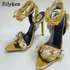 Summer Stilettos Heels Rhinestones Sandals Women Pointed Toe Ankle Strap Crystal Wedding Ladies Shoes