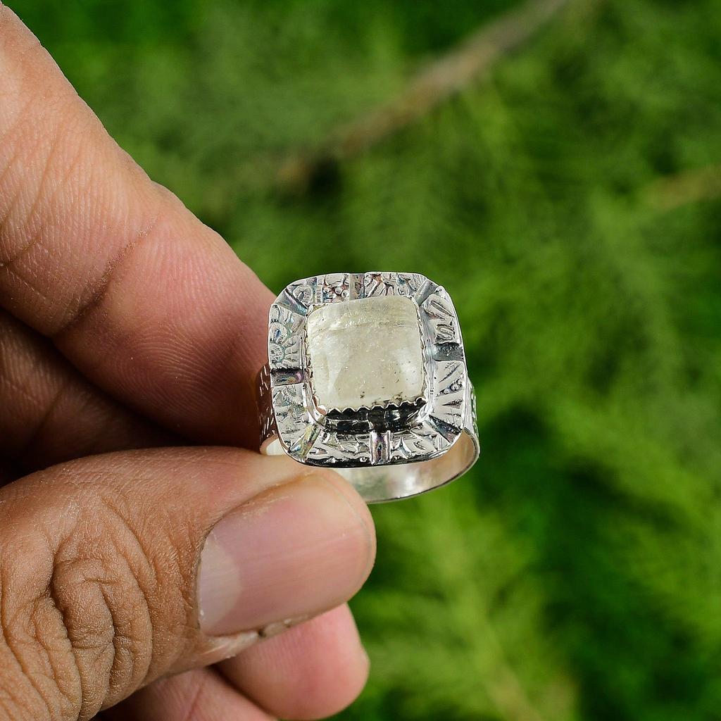 Mothers Day Deal Natural Moonstone New Solitaire Wedding Ring Jewelry 925 Silver