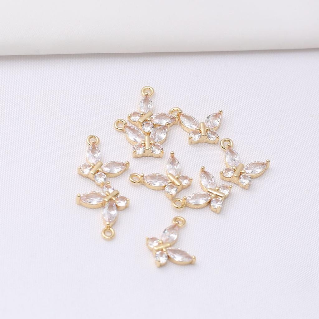 10pcs 14k Gold Micro-inlaid Zircon Accessories Small Butterfly Bracelet Hanging DIY Necklace Earrings Pendant Material Pendant
