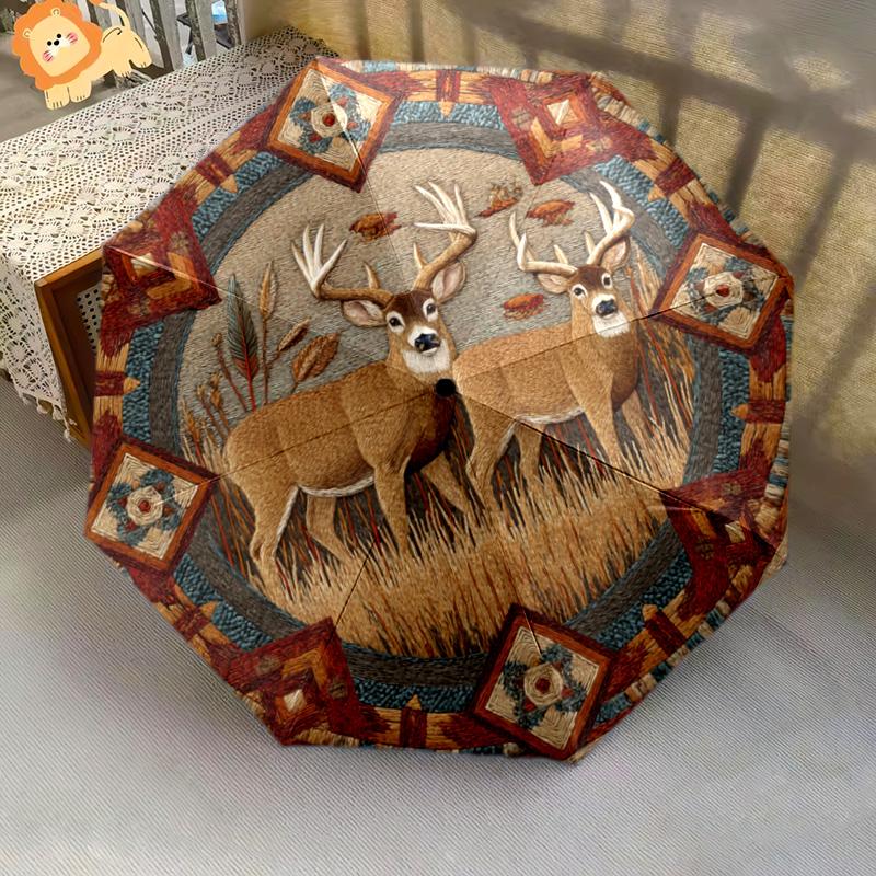 1 Pezzo Ombrello Pieghevole Automatico - Fantasia Cervi della Foresta, Design Portatile e Pieghevole con 8 Stecche, Regali di Natale e Compleanno