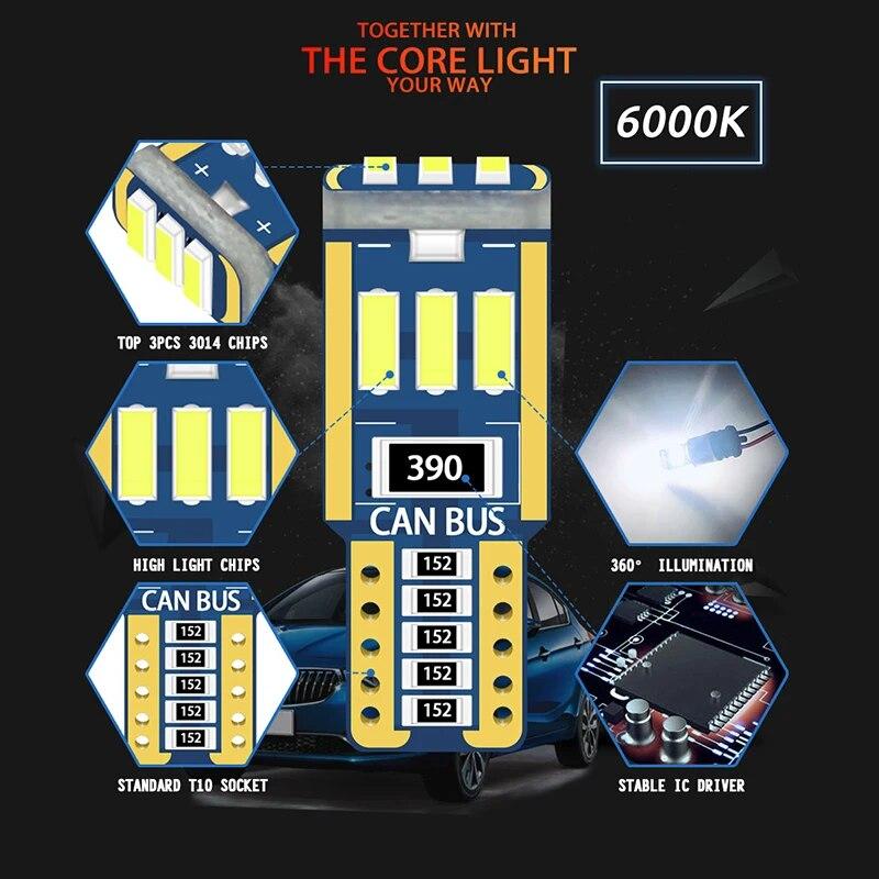 10pcs Canbus T10 Led W5W Led Car Interior Lights 9led 4014smd No Error 194 168 Reading Dome Light Instrument Bulb Plate Lamp Dome Lights 6
