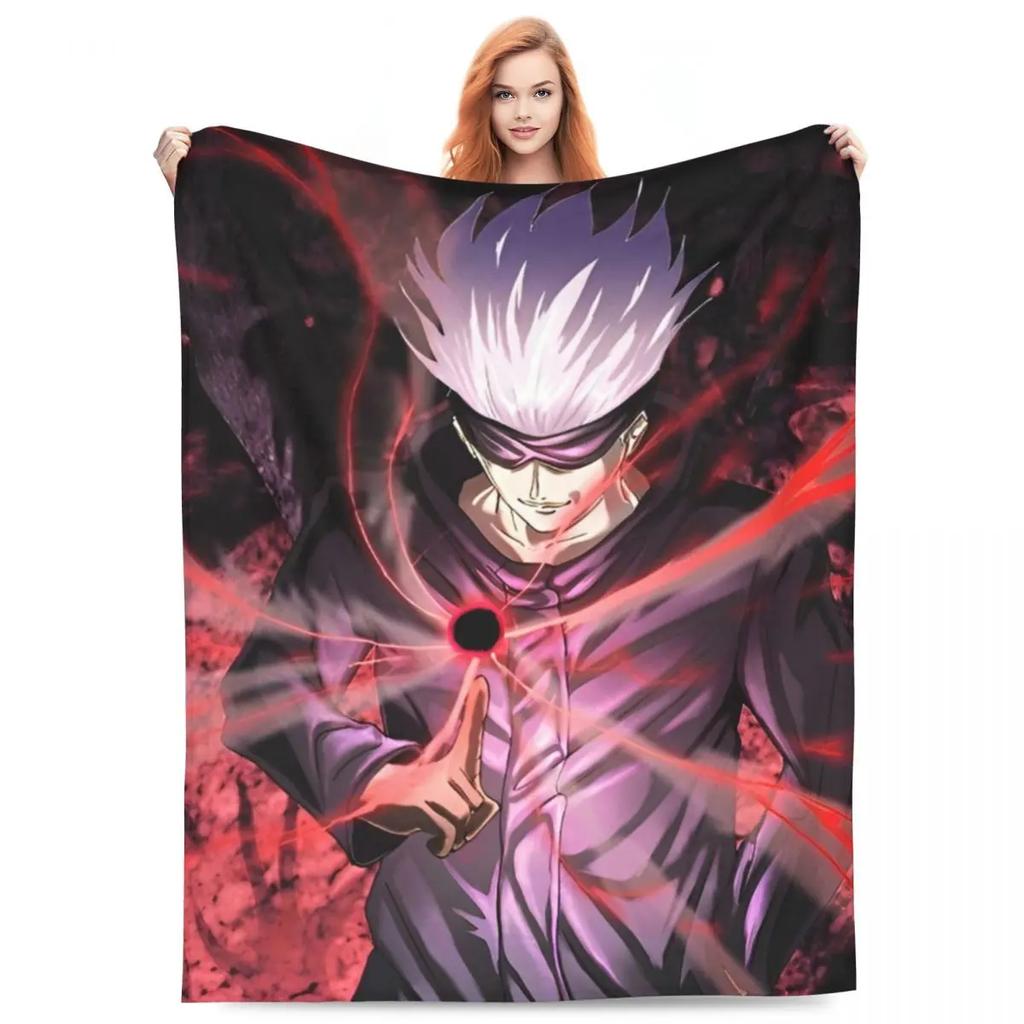 Gojo Satoru Knitted Blanket Anime Jujutsu Kaisen Flannel Throw Blanket Summer Air Conditioning Personalised Soft Warm Bedspreads