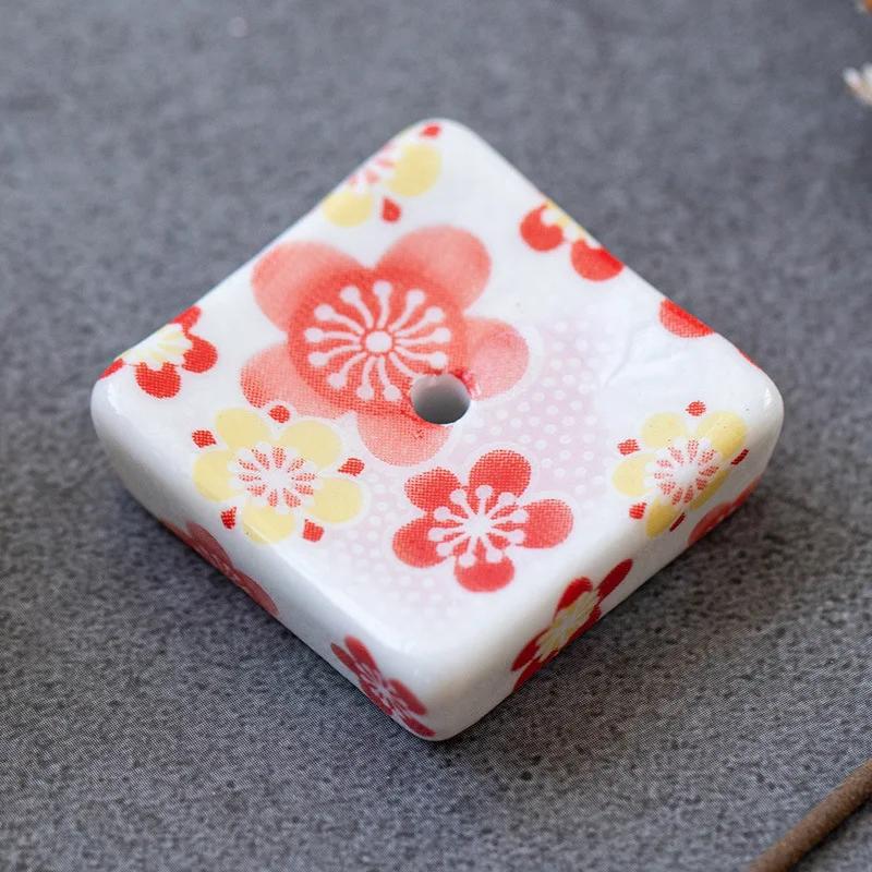 1pc Painted Square Incense Stick Holder Japanese Retro Pattern Incense Base Tea Ceremony Accessories Home Decoration