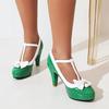 Fashion Women T Strap Lolita Mary Jane Shoes Woman Platform High Heels Red White Bowtie Ladies Summer Spike Heel Pumps Party Dress Shoes