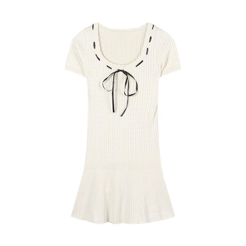 2025 Summer College Style Ice Silk Bodycon Dress - High Waist A-line Mini Skirt