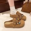 Lazy One-pedal Flat-bottomed Comfortable Lazy Shoes Trendy Retro Fringed Beaded Toast Single Shoes Women's 2025 Autumn New Models