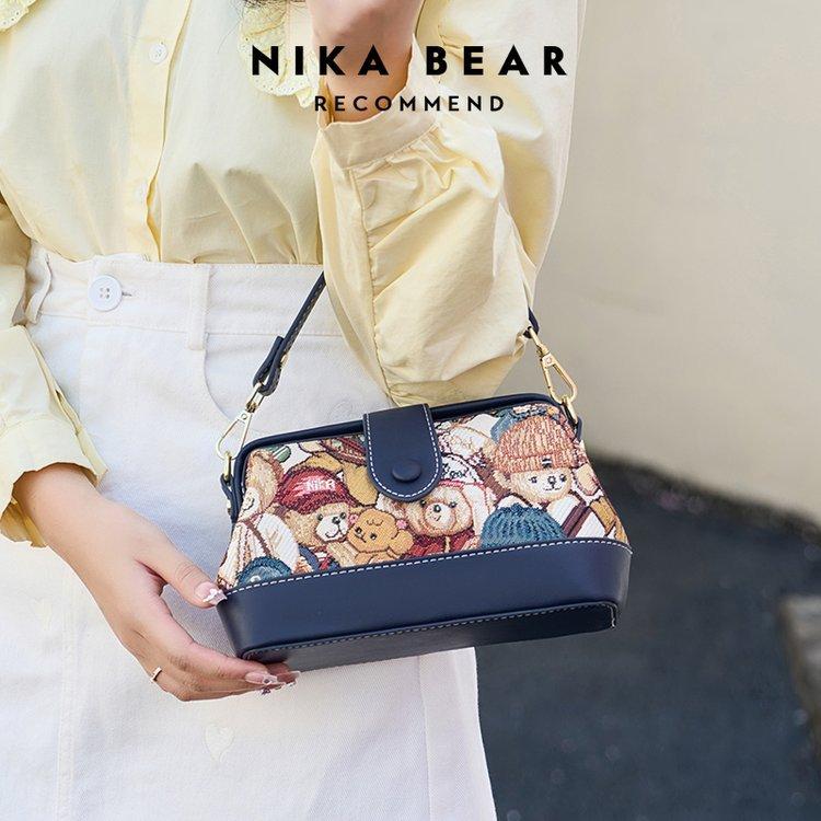 Nieuwe tas met geborduurde beer, modieuze tas voor mobiele telefoon en kleingeld