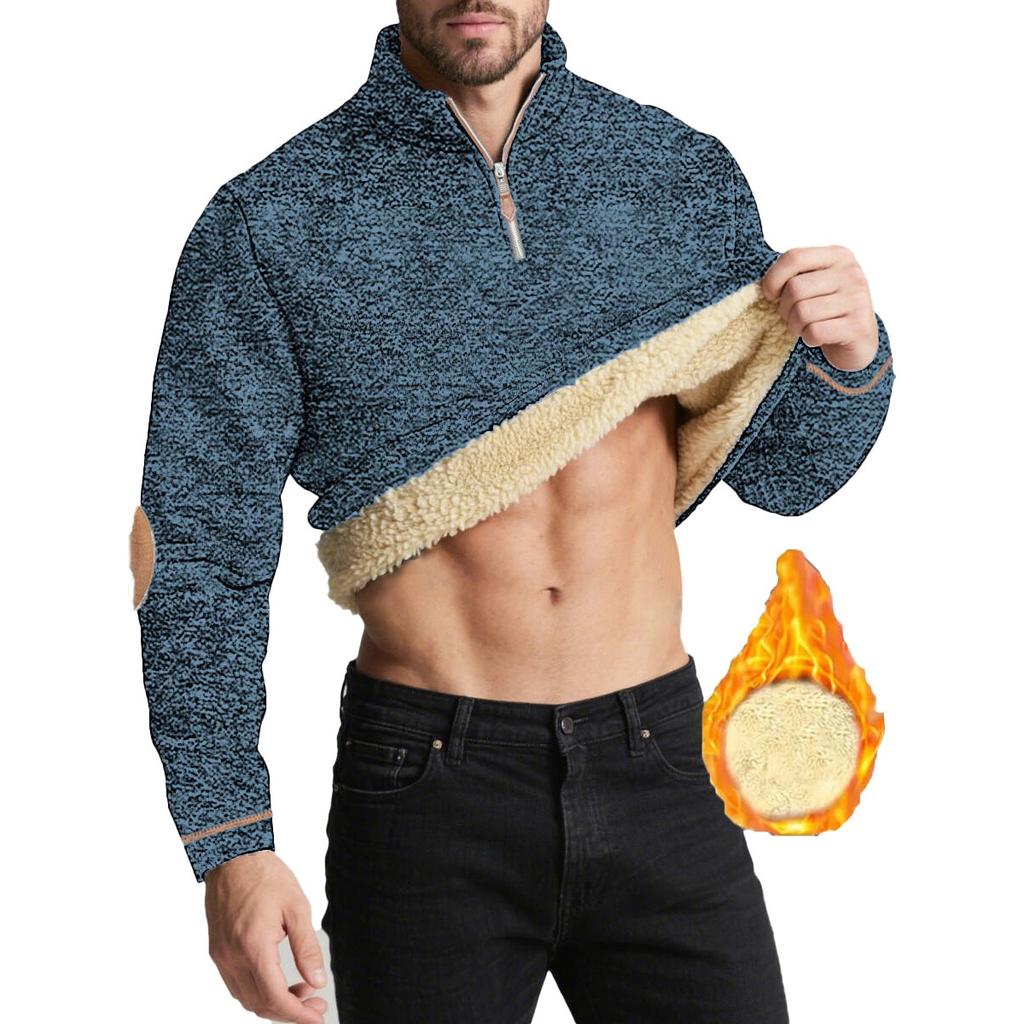 Men's Textured Jacquard Hooded Jacket - Thickened Zip-Front Sweatshirt with Stand Collar