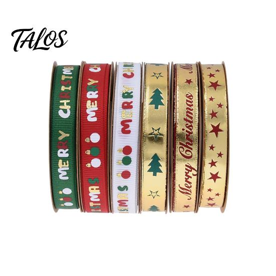 Shiny Printed Ribbon for Apple Wrapping Christmas Gold Foil Ribbon, Merry Decorative Fabric Gift Holiday Packing, Xmas Party Decorations Festive Wired