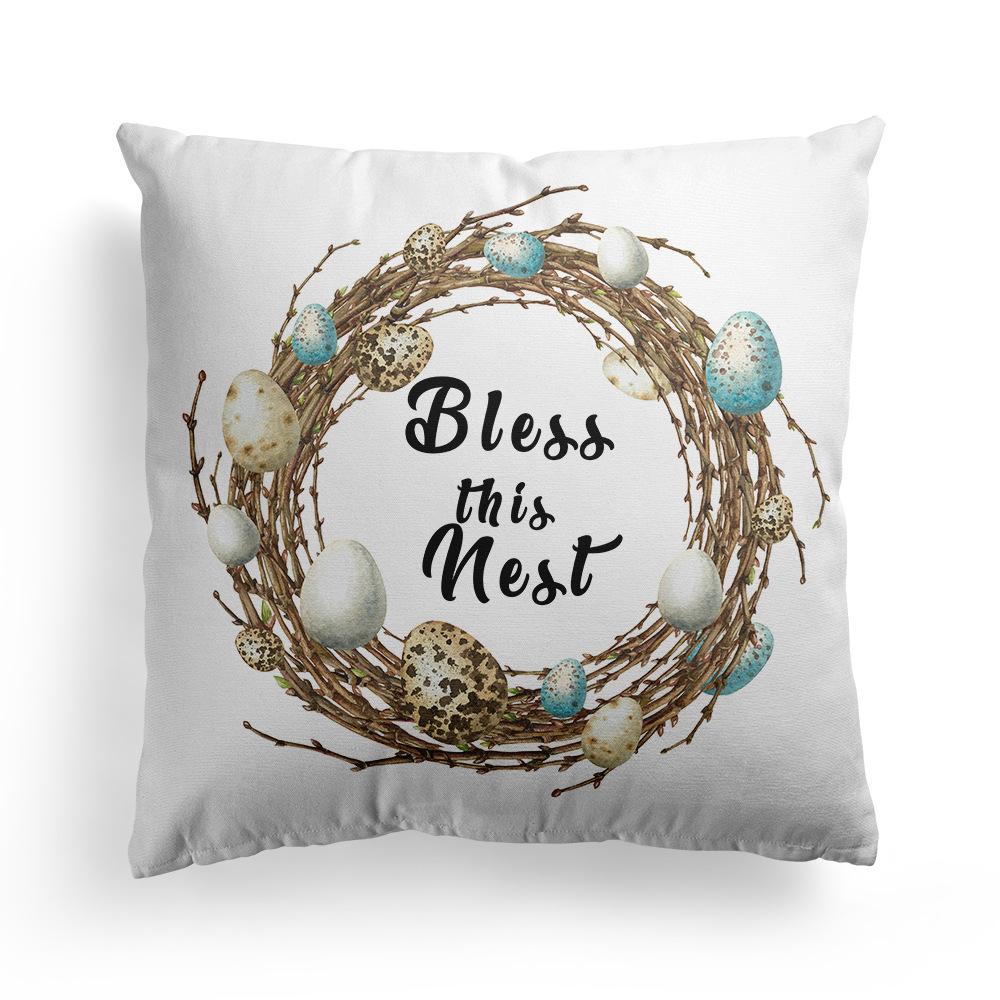 New Spring Easter Pillow Case Bunny Flowers Wreath Peach Skin Fleece Print Pillow Clothes Cover